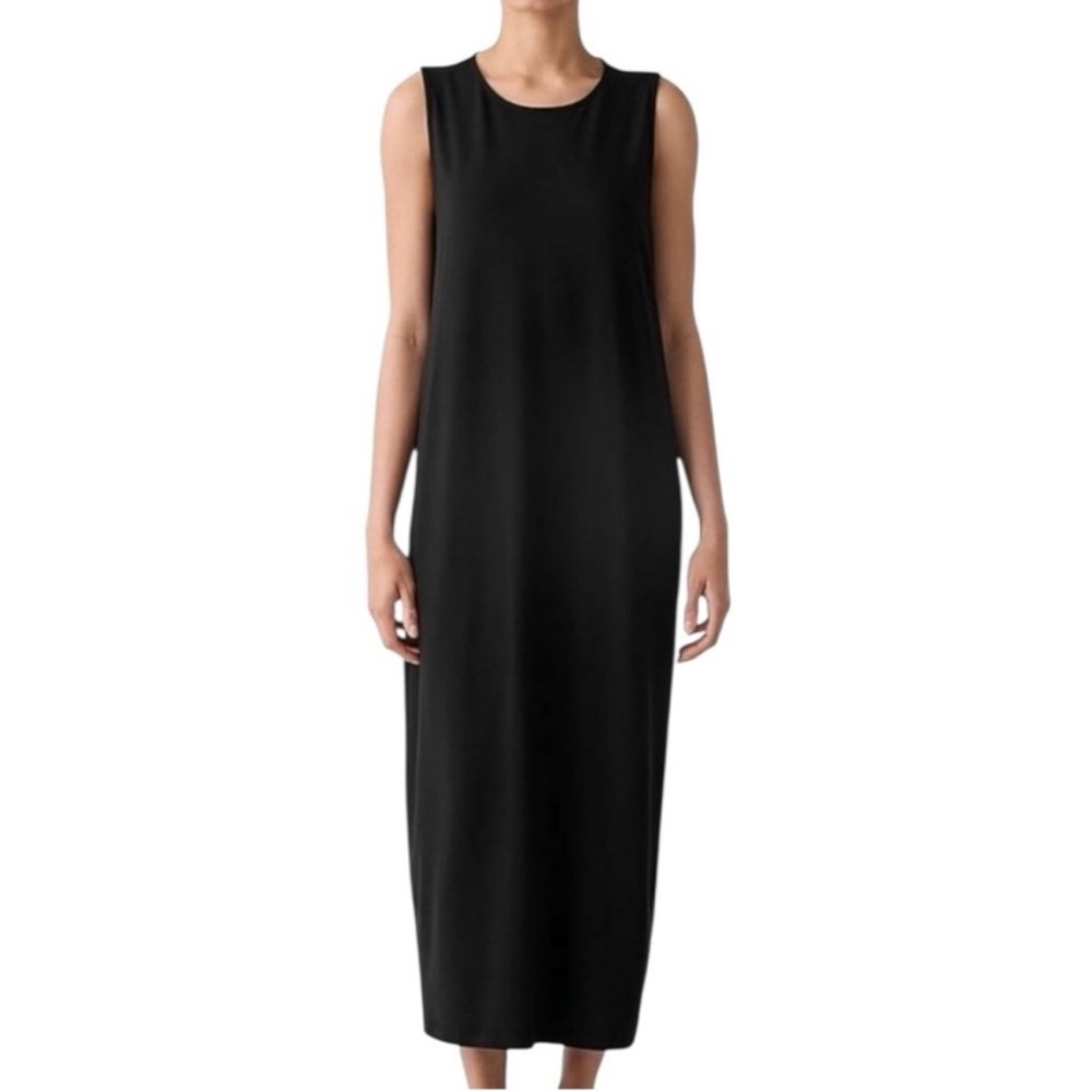 Eileen Fisher Black Sandwashed Silk Tank Maxi Dress Vintage NWT Small